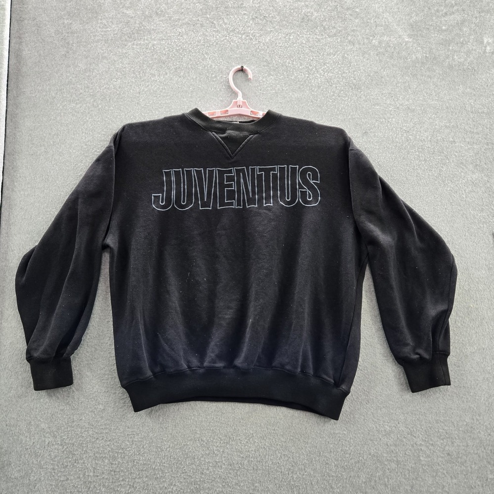 VINTAGE Juventus Kappa Sweatshirt XL Black Logo Embroidery Soccer 90s READ